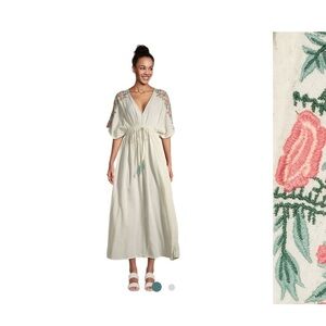 Mira Ivory Speckled Floral Embroidered Kaftan Dress L/XL